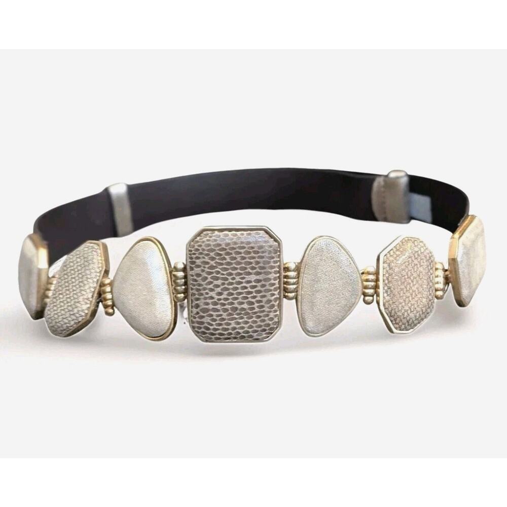Chicos Embellished Jewel Stone Gold Metallic Leather Belt Women M Snakeskin
